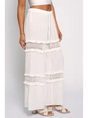 Sans Souci White Crochet Tiered Wide Leg Pants